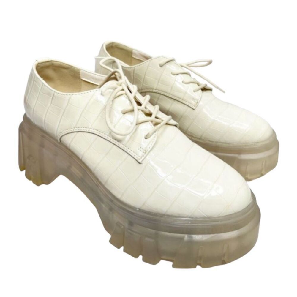 Chinese Laundry Jesty Oxfords Size 7 Cream Croc Embossed Chunky Platform‎ Shoes